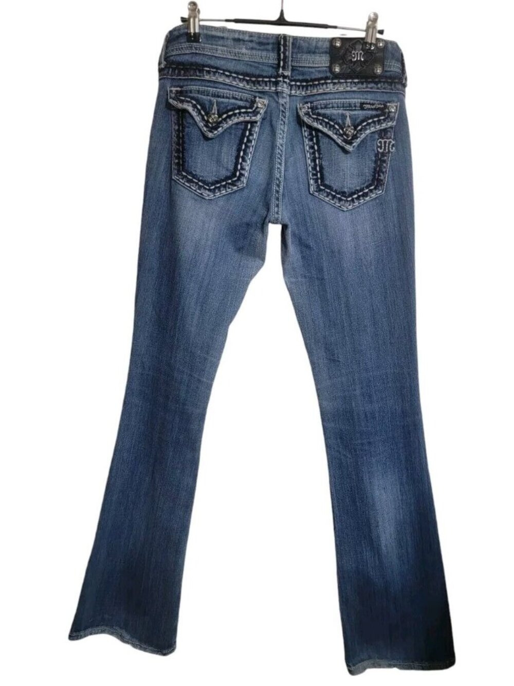 Miss Me Jean Women 28 Blue Boot Cut Denim Western Thick Stitch Flap Pockets